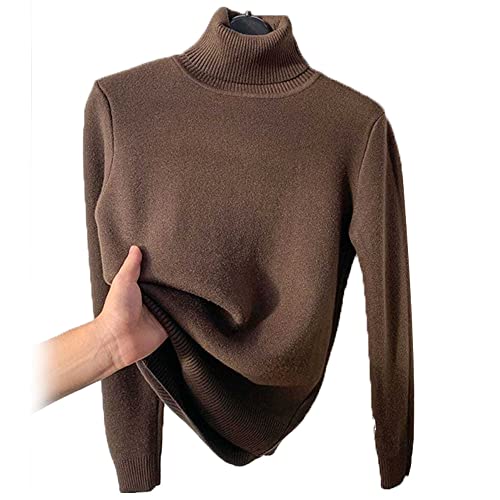 Winter Fleece Thick Knitted Bottoming Shirt Womens Turtleneck Slim Fit Soft Thermal Sweater Basic Layering Tops (Coffee,L)