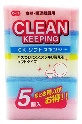 オーエ キッチン スポンジ 3色 約縦10.5×横6×高さ3cm クリーンキーピング ソフトスポンジ 傷をつけにくく スッキリ 洗える 5個入