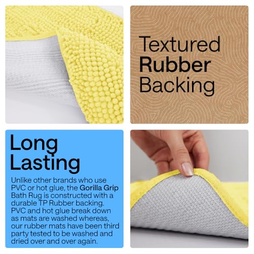 Image of GORILLA GRIP Plush Absorbent Shaggy Chenille Bath Rug Mat for Oval Toilet Base with Rubber Backing, Machine Washable Rugs, Soft Microfiber Contour Mats for Toilets, Bathroom Decor, Yellow
