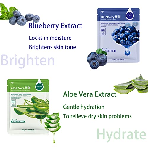 Sheet Mask,5Pcs Fruit Extract Face Mask Set,Aloe Vera Gel Face Mask,Hydrating Face Mask,Face Masks Beauty,Face Masks Skincare,Improves Skin Face Care,Skin Care Sets For Women - Image 6