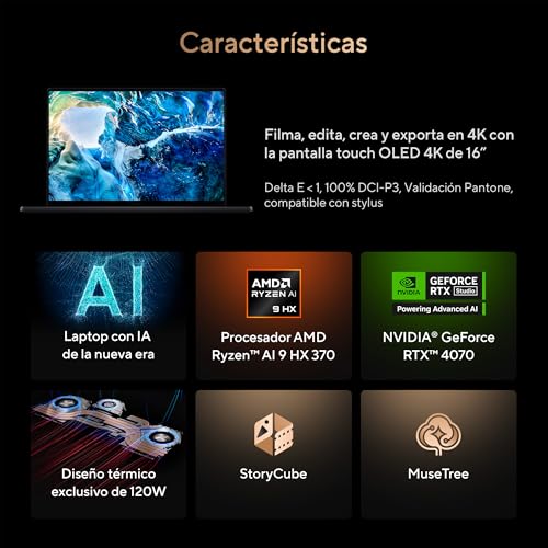 Image of ASUS ProArt P16 4K OLED Laptop /AMD Ryzen AI 9 HX 370 12 Core /NVIDIA RTX4070 /64GB RAM /2TB SSD /Windows 11 /Backlit Spanish Keyboard with Copilot Key /Backpack