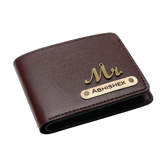 Image of Men's Vegan Leather Personalized Customised Print Wallet with Customized Name | Customizable with Name | Birthday Gift for Him (Brown)