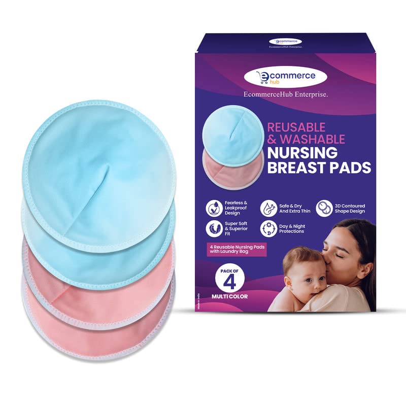 Nursing Breastfeeding Reusable 04 Pcs Breast Pad, Super Soft, Washable Feeding Pads, Milk Absorb Nursing Breast Pads, Absorbent Pads for Mothers,Multicolor