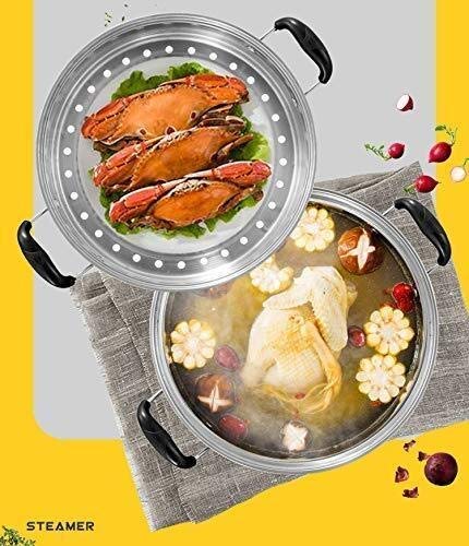 Zestaw naczyń do gotowania na parze 3-poziomowy ze stali nierdzewnej, kuchenka indukcyjna, kuchenka gazowa, garnek do gotowania o dużej pojemności (26 cm) (30 cm)
