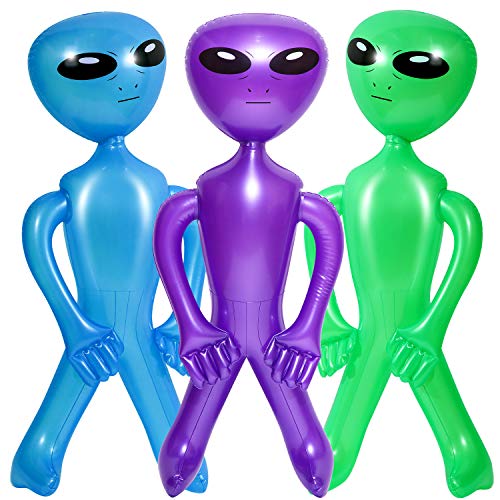 Gejoy 3 Pieces 36 Inches Inflatable Alien Assorted Color Inflate Alien Toy for Party Decoration Favors Halloween Cosplay