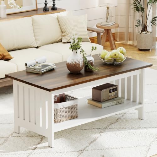 YOSHOOT 39.4" Farmhouse Coffee Table, Small Coffee Tables for Living Room