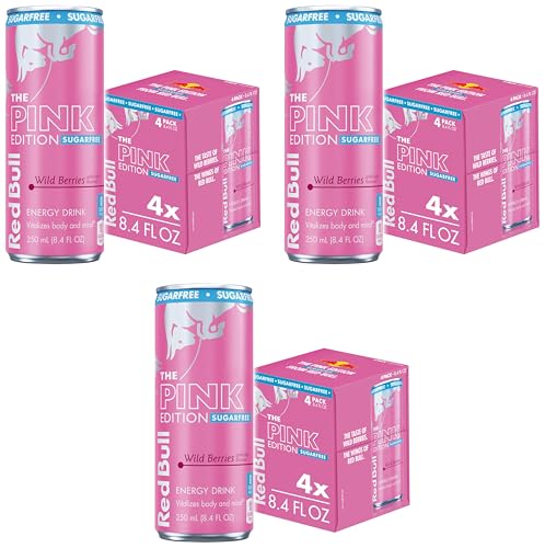 Image of Red Bull Energy Drink, Pink Edition Wild Berries, Sugar Free | 8.4 fl. oz. | Pack of 12 | 80mg Caffeine | Taurine & B Vitamins