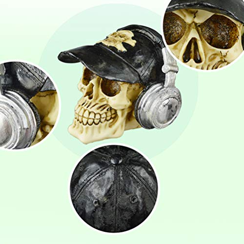 Halloween 1PC Caveira criativa de resina com fone de ouvido Halloween caveira adereços decoração crâ