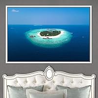 Framed Canvas Wall Art Coastal Scenery Aerial Coastal Cool Multicolor Ocean Photography Realism Relax/Calm - 16x24 inches