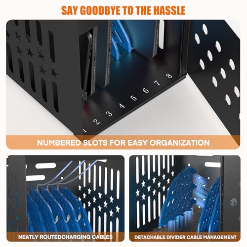 8 Tablet Charging Station Lock Box - Fits 14" Screen, Steel Case & Lockable Door,2 Keys Included - for Chromebook,ipads,Laptop and Tablets - Ideal for Offices, Classrooms and Hospitals(Black)