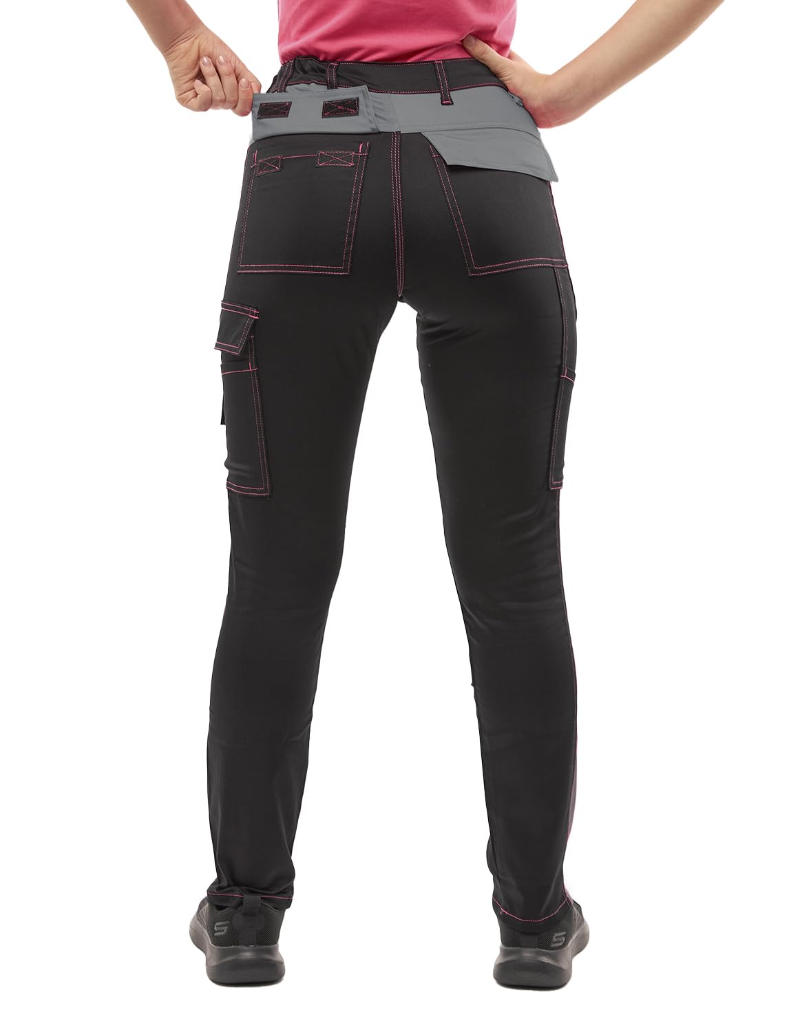 strongAnt® - Pantaloni Elastici da Lavoro Donna Grigio Nero - Pantaloni Magazzino Giardiniere, Tasca per Ginocchiere, Cerniera Lampo e Bottone in Metallo - Fatto nell'UE