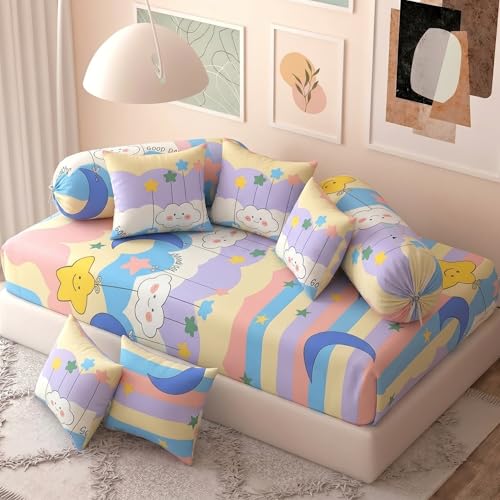 Image of Filymore Good Night 8 Pieces Diwan Set for Kids Room Made with Pure Microfiber Package Contains 1 Single Bedsheet, 5 Cushions Covers and 2 Bolster Covers (Size- 90X60 inches)(Colour -Multi)