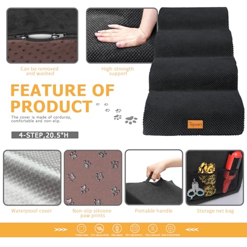Image of Topmart High Density Foam Dog Steps 4 Tiers,Extra Wide Deep Pet Steps,Non-Slip Dog Stairs Ramp for Bed,Soft Foam Cat Ladder,Best for Older Injured,Older Pets,Cats with Joint Pain