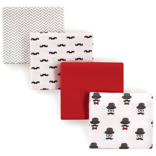 Image of Hudson Baby Unisex Baby Cotton Flannel Receiving Blankets, Mustache Hat, One Size