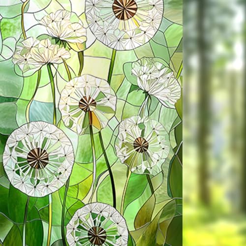 Image of Nuxovilar Sparkle Lightweight Puff Dandelion Window Film 17.7x39.4 PVC | Lightweight Puff, Dandelion Cling soft floral sticker, privacy glass wrap for bedroom living room kitchen (Dandelion)