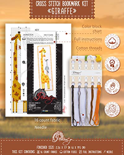 Image of Povitrulya Counted Cross Stitch Kit - DIY Kits for Adults Or Kids - Funny Embroidery Bookmark - Easy to Use - Craft Collection - Giraffe
