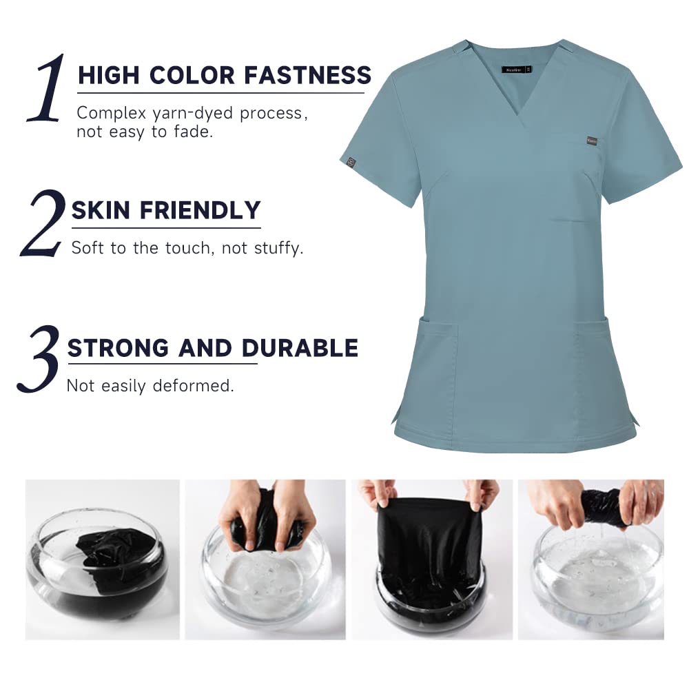 niaahinn Scurb Top with V-neck for Women Multi-color Workwear Medical Nurse Uniform T-shirt (Light Blue,M,Medium)
