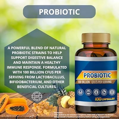 Probiotic Supplement, 100 Billion CFUs, 100 Capsules, Soy Free, GMO Free, Gluten Free, Lactose Free