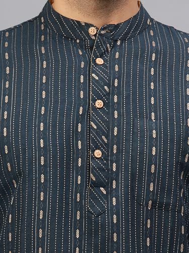 Image of LATEST CHIKAN Men's Cotton Regular Striped Knee Lenght Kurta Full Sleeves