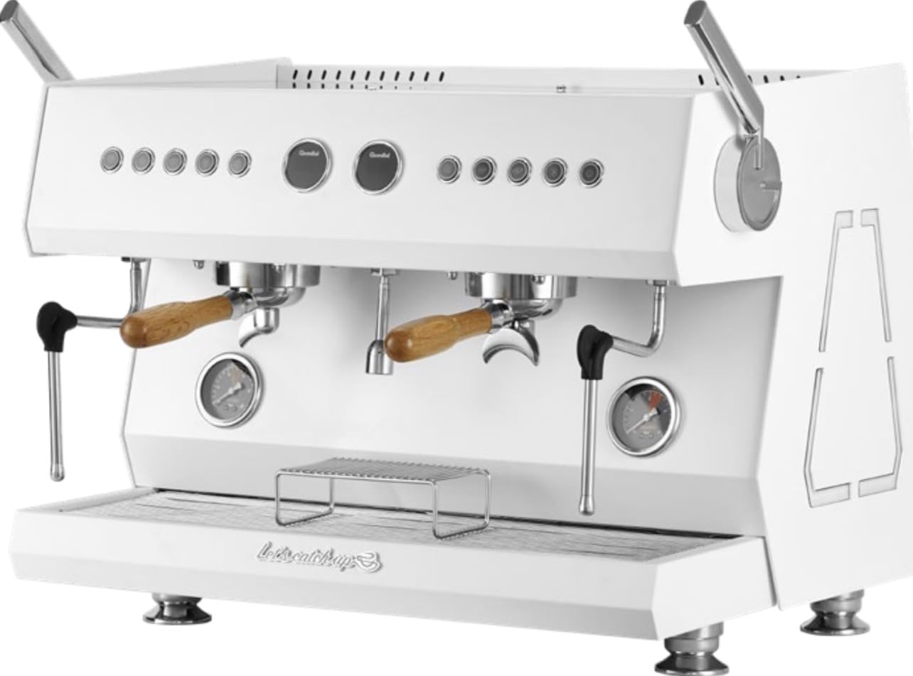 Commercial 2-Group Volumetric Espresso Machine for Restaurant and Café Use, Stainless Steel and Copper Construction, 220V, Open Box