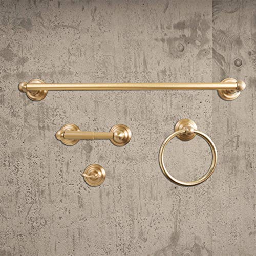 Sento Robiki Modern Gold Bathroom Hardware Accessories Set, Includes Robe Hook, Toilet Paper Holder, Towel Ring, 24" Towel Bar, Duty Metal Bath Hardware Set Wall Mounted(4-Piece, Satin Brass) #TOP2