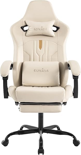 Gaming Chair with Footrest Ergonomic Computer Chair Massage Lumbar Cushion, Racing Video Game Chair Adjustable Rocker Recliner Executive Office Desk Chair Pu Leather for Adults