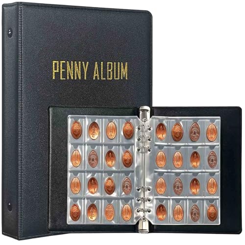 Pressed Penny Book Album Holds 320 Coins Portable Smashed Pressed Penny Book Holder for Collectors 20 Sheets Pressed Penny Collection Sleeves Suitable for Travel Souvenir Collecting and Display