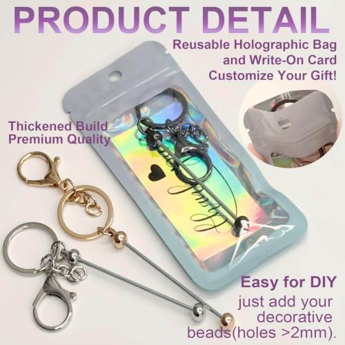 Image of 42 /84 /126 Pcs Beadable Keychain Bars Bulk Blank DIY Beaded Keychain Making Supplies with Bag Thank You Card