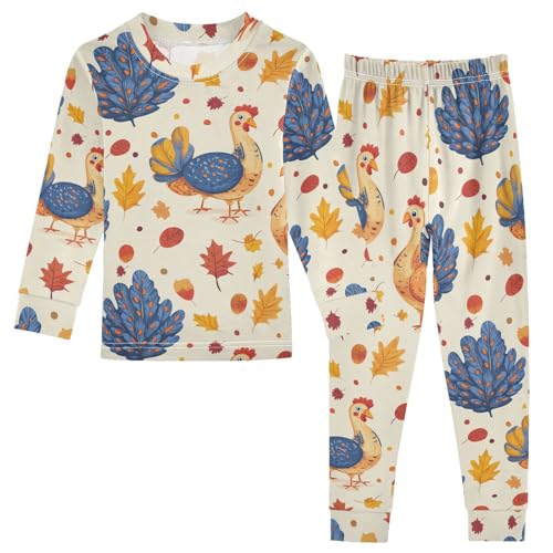 Pajama Sets Long Sleeve Autumn Leaves Chicken Turkey Soft Comfy Sleepwear 2 Piece PJS 3-8T