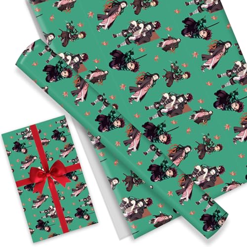 deenor Pack of 4 Demon Slayers Gift Wrapping Paper 20 x 30 Kraft Paper Sheets Premium demon Birthday Wrapping Paper Set for Kids Party Storage Festive Demon-Slayers Decoration
