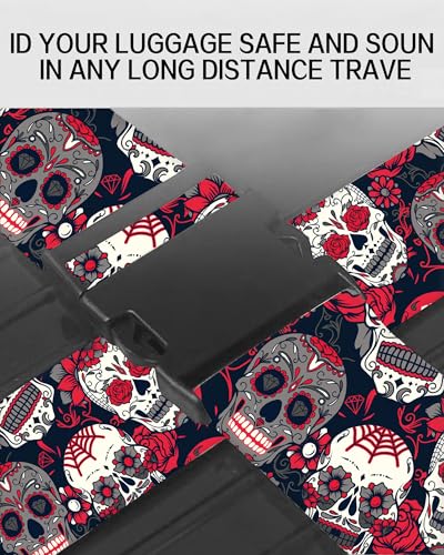 Luggage Straps for Suitcases, Adjustable Travel Belt, Durable Wide Luggage Strap, Cute Suitcase Strap Identifiers with Buckle, Bag Straps for Luggage, Cute Flower Skull4