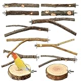 12 Stück Natur Sitzstangen Set für Vögel, Sitzstange mit Mehreren Ästen, Vogelstange aus Holz, vogelkäfig zubehör für Wellensittich, Kanarienvogel, Nymphensittich, Verschiedene Vögel