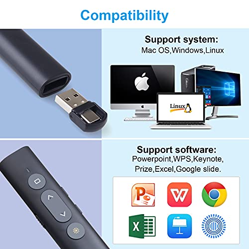 Image of Presentation Clicker Presentation Remotes, Type C /USB A 2 in 1 Pointer, Remote PowerPoint Clicker,USB /Type-C for Computer Slide Advancer, Volume Control /Hyperlink /Switch Windows(Battery Included)