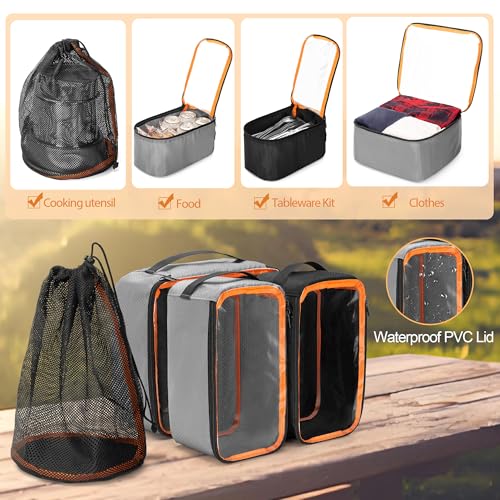 Camping Gear Organizer, 3 Pcs Camping Packing Cubes and 1 Pcs Mesh Pocket with Carrying Bag for Kitchen Supplies, 5-in-one Tactical Travel Storage with Transparent Window for Car Trunk Patented Design4