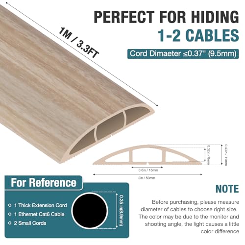 Image of Floor Cord Cover, Cable Protector, 0.63W x 0.31H inches, Wire Cover for Extension Cords, Floor Cable Covers Prevent Cable Trips (Wood Light Yellow, 50-3.3 Feet)