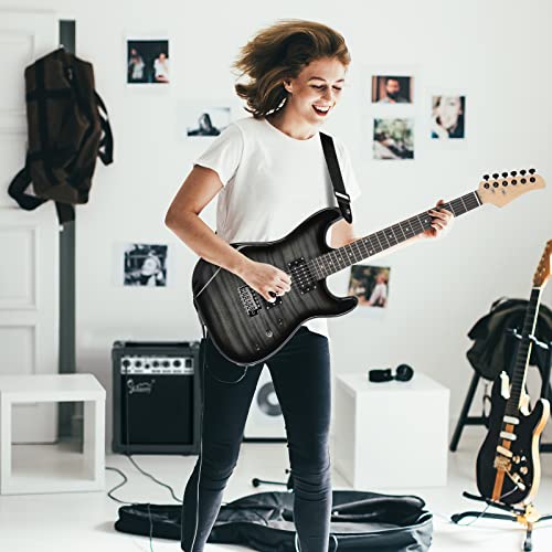 Ktaxon 39 Inch Electric Guitar Kit, 6 String H-H Pickups Tiger Stripe Beginner Electric Guitar Set with 20W Amplifier, Tuner, Bag, Strap, Cable, Accessories for Adults & Teens (Black)