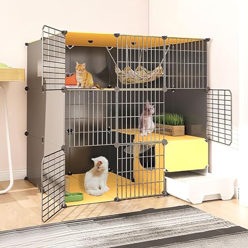 Casa para gatos, jaula grande para gatos de interior con caja de arena, casa para gatos DIY, corral para mascotas, recinto para gatos, corral para gatitos, criadero de alambre metálico extraíble para