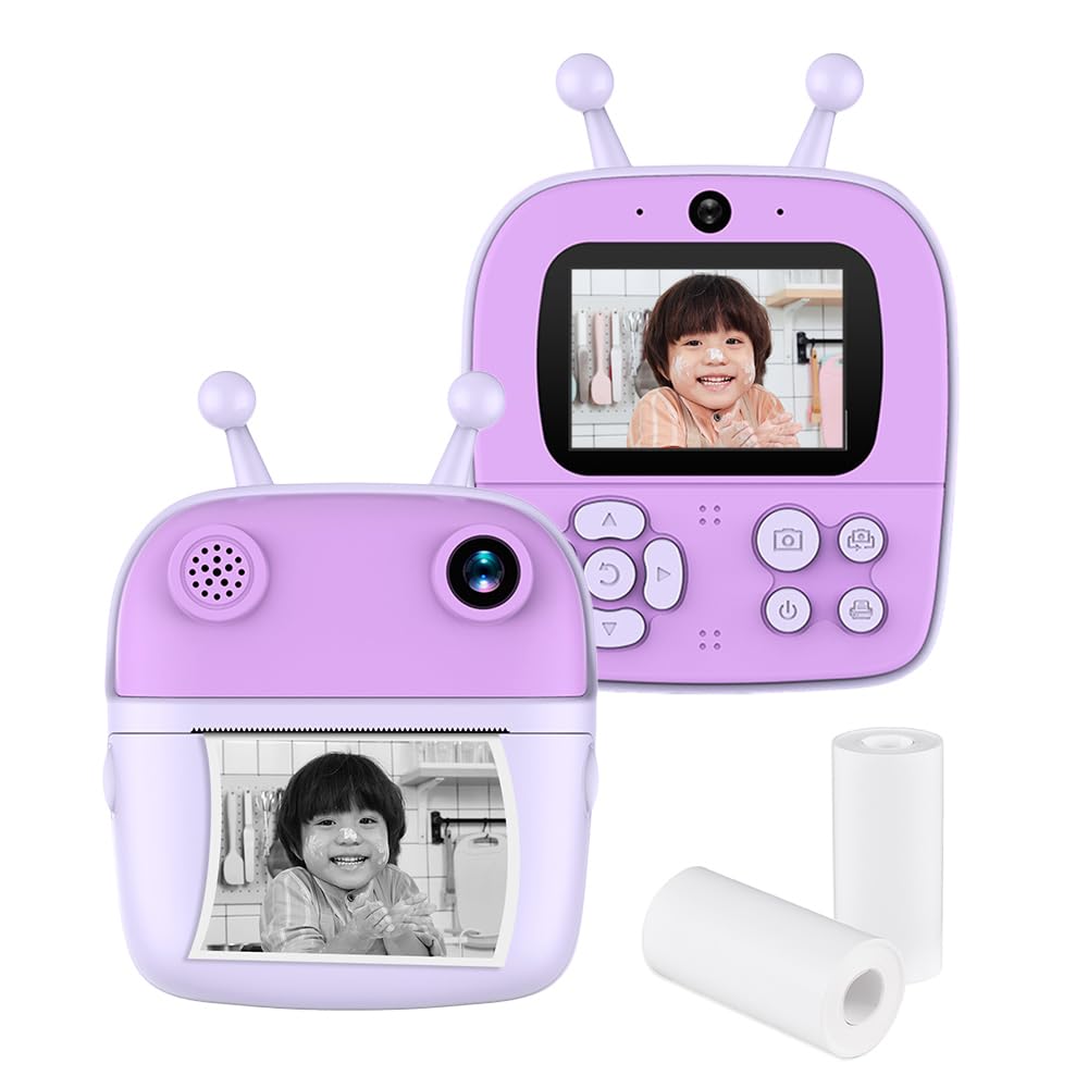 Camnoon Kids Instant Print Camera Kids Camera 1080P Digital Camera Dual Lens 2.4 Inch IPS Screen Built-in Battery Picture Frames with Thermal Printing Paper Birthday Festival Gift for Children
