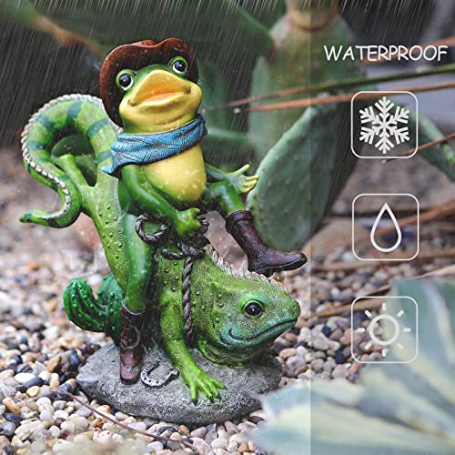 Osroene Frog Statues Garden Decor, Cowboy Frog Riding Green Lizard Figurine Outdoor Indoor Decoration Animal Statues For Garden Balcony Front Porch Patio Yard #TOP5