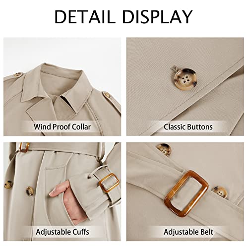 Fangetey Women's Double Breasted Classic Long Trench Coat Lapel Slim Casual Waterproof Overcoat With Belt Beige Medium #TOP4