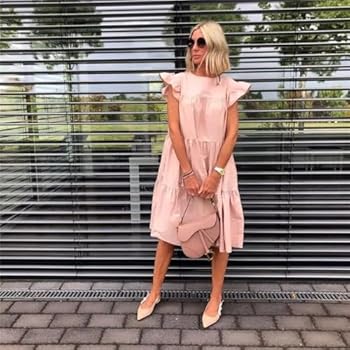 OMZIN Vrouwen Jurk Rugloos Zomer Jurk Met Knopen Knie-Lengte Bloemen Jurk Cocktail Jurk A-Lijn Schouderloos Geel XS
