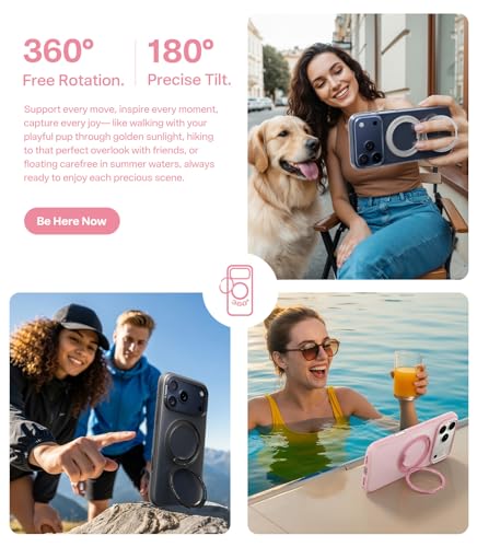 Image of TORRAS for iPhone 17 Pro Max Case, 360 Magnetic Stand, [Fit for MagSafe] [4X Military-Grade Protection] Slim Case for iPhone 17 Pro Max Phone case,6.9 inch, Translucent Pink, Ostand O3 Fitness Series