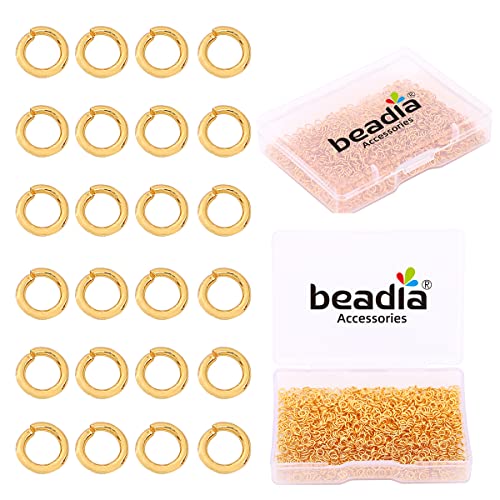 BEADIA 18K Gold Plated Jump Rings Non Tarnish 3mm 1200pcs for Jewelry Making Findings