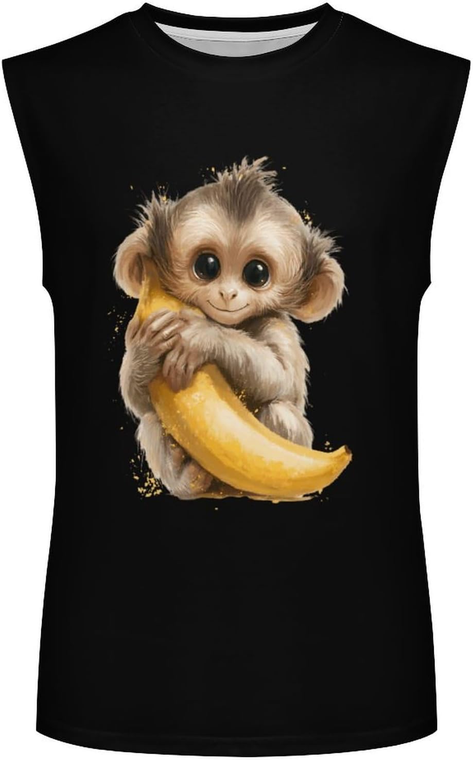 Cute Monkey Banana Men Summer Sleeveless Crew Neck Top 5XL