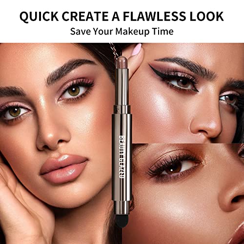 Beauty Glazed 2 In 1 Cream Eyeshadow Stick With Makeup Sponge Brush Matte Shimmer Cream Eyeshadow Pencil Crayon Eye Brightener Stick, Cruelty-Free Cosmetics Eye Shadow Stick Makeup (04 Cocoa) #TOP5