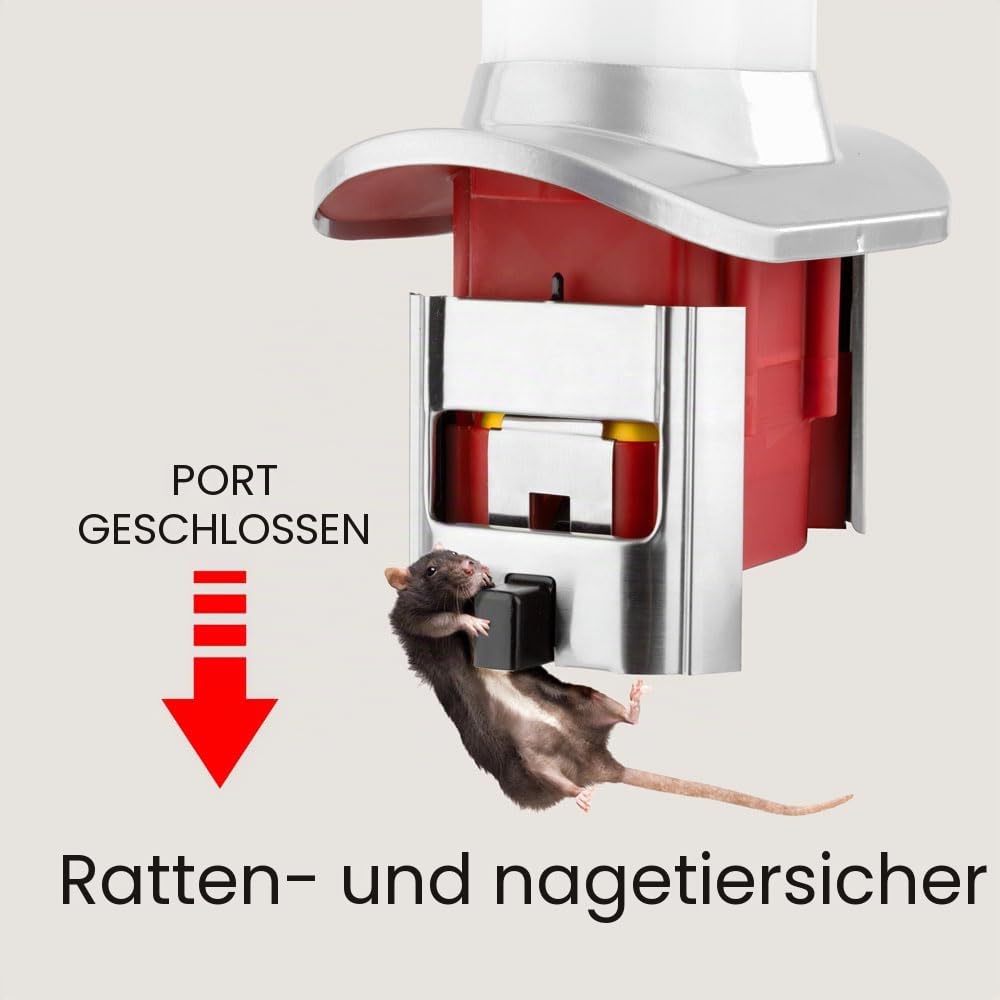 Rattensicherer Geflügel-Futterspender mit Schädlingsabwehr - Geflügel-Futterspender sicher vor Ratten und Großvögeln - Wetterfest - 4 l / 3,6 kg - Brandneu