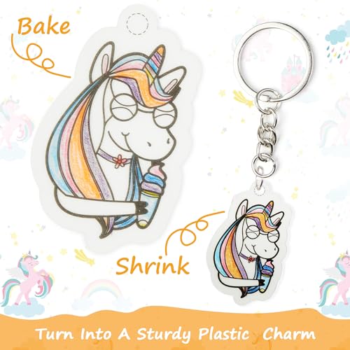 Shrink Plastic Craft Kit, Make Your Own Keychain Charms with Shrinky Sheets, Shrink Art Paper Kit Include Shrink Paper, Hole Punch, Keychains Accessories and Pencils - Thumbnail 5