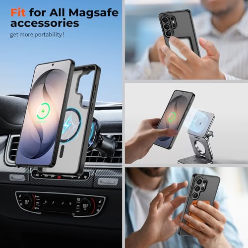 Image of SUPFINE Magnetic for Samsung Galaxy S26 Ultra Case with Screen Protector, (Built-in Magnets) (Military Grade Drop Protection) Slim Translucent Shockproof Phone Case,Black