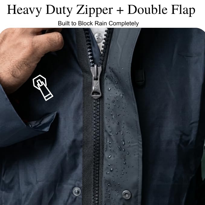 Image of GRECIILOOKS Men`s Raincoat | raincoat For men Waterproof with Hood | Rainsuit with Drawstring & heavy duty zippers | rain coat for Mens with Transparent Visor
