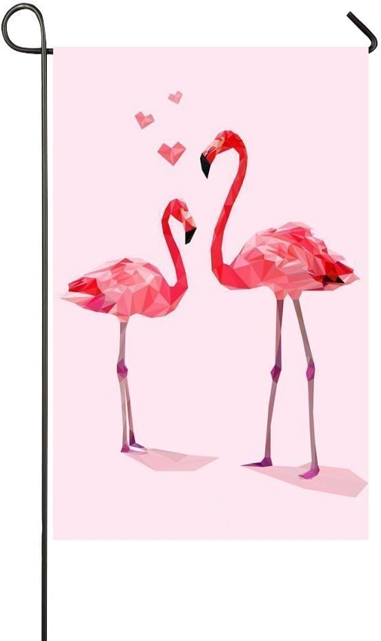 Pride Flag YusuiG Pink Stand Flamingos with Red Hearts 12.5x18 Inch Garden Flag - Double Sided Holiday Decorative Outdoor House Flag